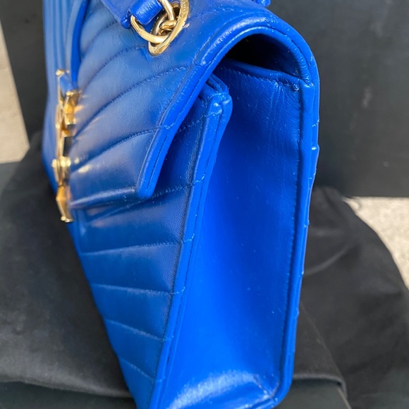 YSL Saint Laurent Chevron Monogram Matelassé Envelope Medium Bag Purse - Blue - Picture 11 of 13